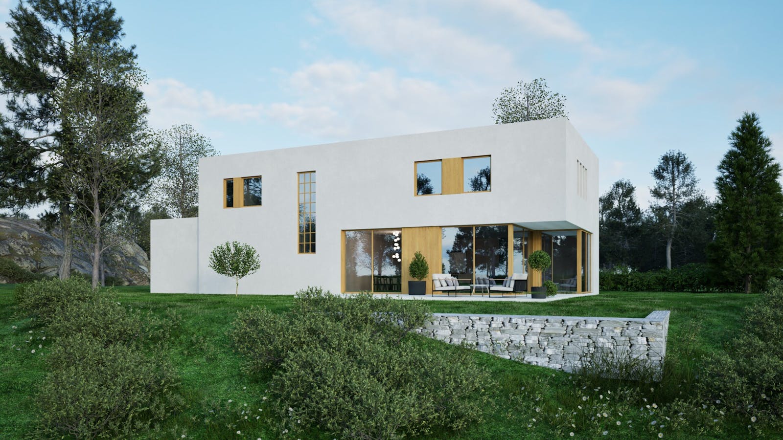 Moderne enebolig med 4 soverom og ekstra stue. Store vindusflater gir rikelig med naturlig lys, og den åpne planløsningen skaper en luftig og innbydende atmosfære.