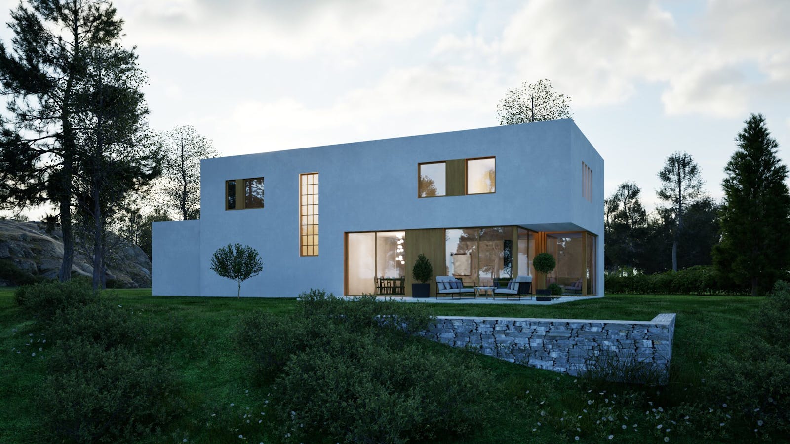 Moderne enebolig med 4 soverom og ekstra stue. Store vindusflater gir rikelig med naturlig lys, og den åpne planløsningen skaper en luftig og innbydende atmosfære.