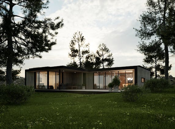 Terrasse og uterom i U‑3040 med store skyvedører og solrike sitteplasser